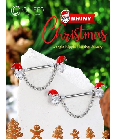 2PCS Christmas Nipple Rings, Nipple Piercing Jewelry Surgical Steel, Santa Claus Chain Nipple Jewelry, Clear CZ Nipple Rings ...