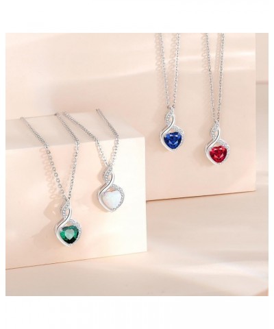 14K Solid White Gold Heart Birthstone Necklace with Diamond Pendent Birthday Christmas Gifts for Mom Women, Sterling Silver C...