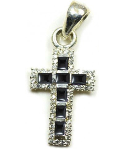 Choose Your Color Natural Gemstone Sterling Silver Cross Pendant Cluster Style Handmade Necklaces Natural-Black-Onyx $14.80 N...