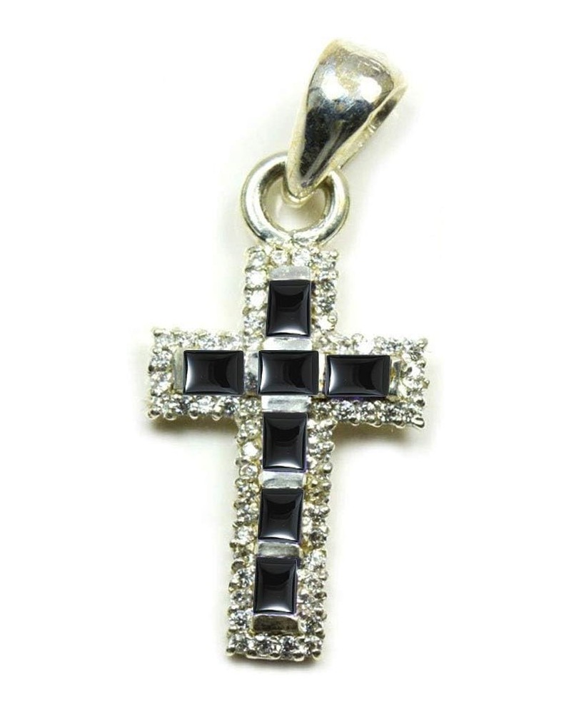 Choose Your Color Natural Gemstone Sterling Silver Cross Pendant Cluster Style Handmade Necklaces Natural-Black-Onyx $14.80 N...