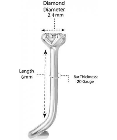 20 Gauge Curved Screw Nose Ring for Women in 14k White or Yellow Gold with 0.01 to 0.07 Carat Genuine Diamond White Gold 0.07...