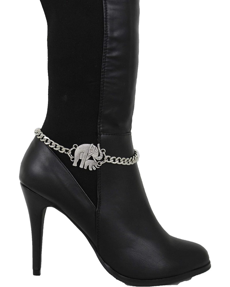 Women Western Fashion Jewelry Boot Chain Bracelet Silver Metal Shoe Anklet Bling Elephant Charm India $11.75 Anklets