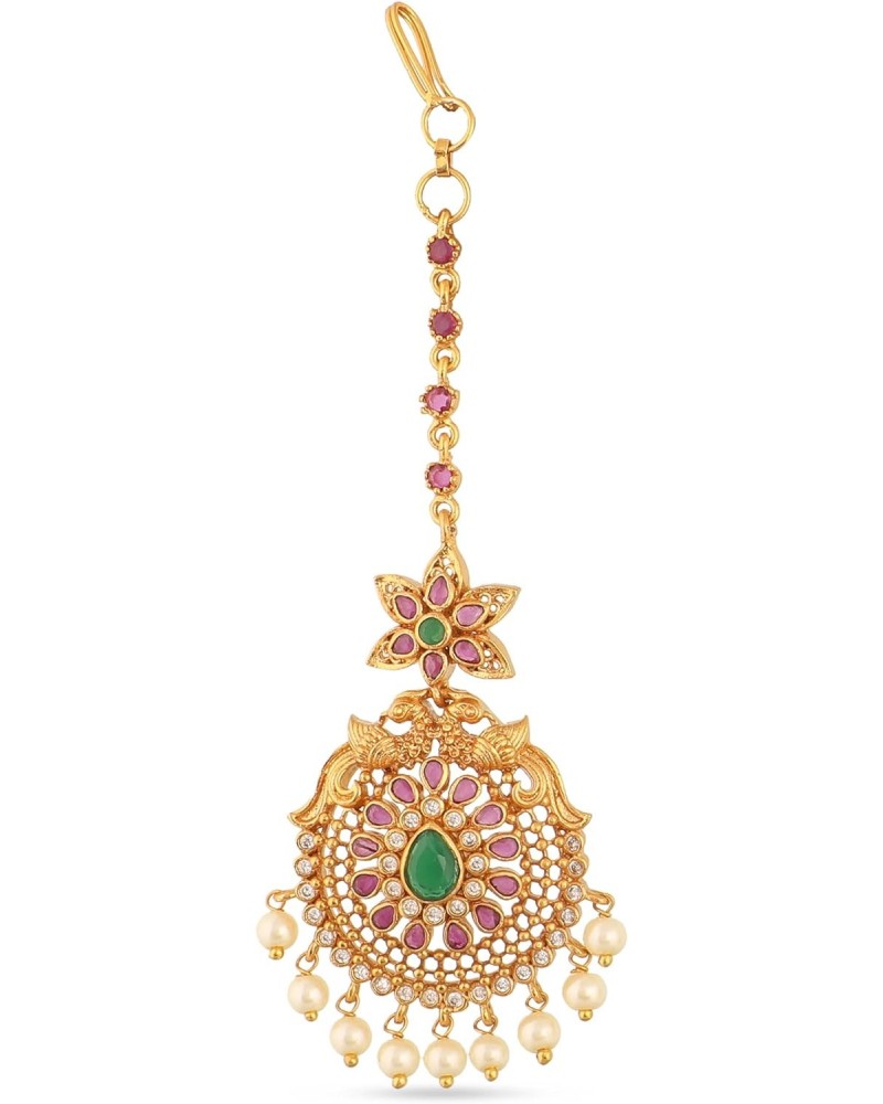 Antique Gold Plated Parv Maang Tikka with Peacock Design - Indian Mang Tika for Women and Girls | Perfect for Ethnic Occasion...