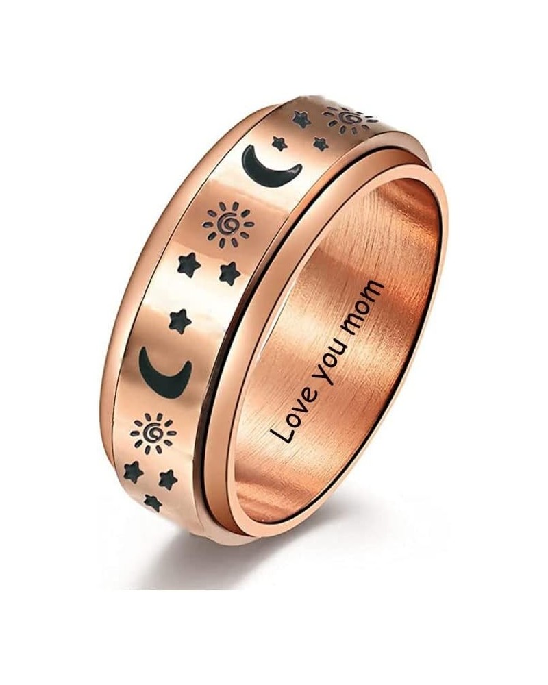 Personalized Stainless Steel Spinner Ring for Anxiety Fidget Rings for Relieving Stress Anxiety Ring for Mom Sun Moon Stars R...