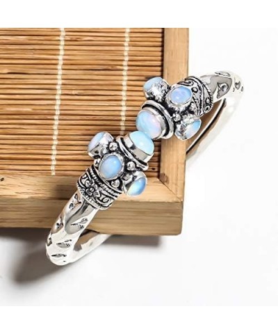 Milky Opal Vintage Style Cuff Gemstone Handmade Jewelry Bracelet Adjustable $13.99 Bracelets