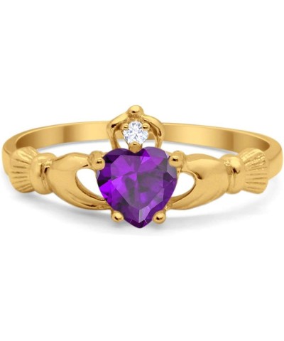 Irish Claddagh Heart Promise Ring Lab Created Round CZ 925 Sterling Silver Choose Color Yellow Tone, Simulated Amethyst CZ $1...