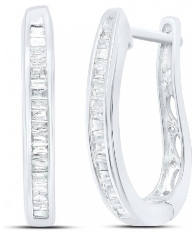 Diamond Hoop Earrings Solid 925 Sterling Silver Baguette Channel Set Oblong Huggies 1/4 Ctw. (L - 19.5mm, W - 2.5mm, 24 Ctw.)...