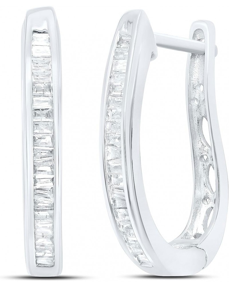 Diamond Hoop Earrings Solid 925 Sterling Silver Baguette Channel Set Oblong Huggies 1/4 Ctw. (L - 19.5mm, W - 2.5mm, 24 Ctw.)...