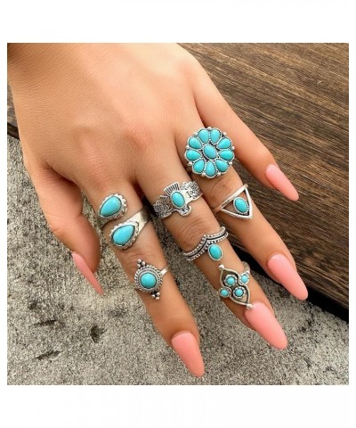 Bohemian Western Turquoise Lightning Bolt Exaggerated Stacking Rings Retro Thunder Flash Lightning Rings Set Cowgirl Cowboy J...