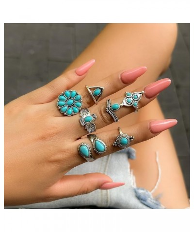 Bohemian Western Turquoise Lightning Bolt Exaggerated Stacking Rings Retro Thunder Flash Lightning Rings Set Cowgirl Cowboy J...