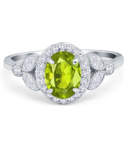 Oval Art Deco Wedding Engagement Ring Halo Round Simulated Cubic Zirconia 925 Sterling Silver Simulated Peridot CZ $17.69 Rings