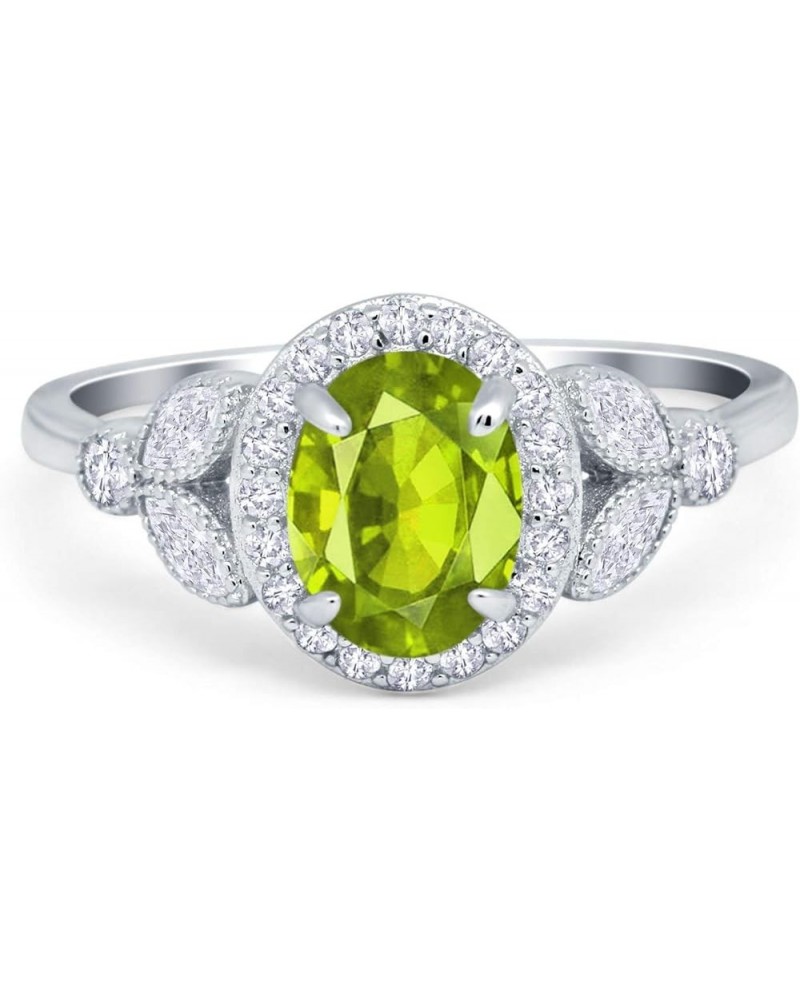 Oval Art Deco Wedding Engagement Ring Halo Round Simulated Cubic Zirconia 925 Sterling Silver Simulated Peridot CZ $17.69 Rings