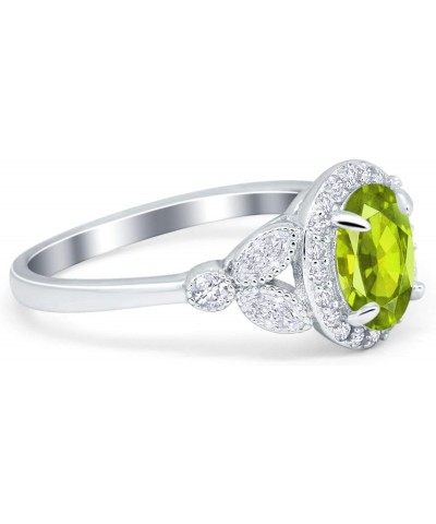 Oval Art Deco Wedding Engagement Ring Halo Round Simulated Cubic Zirconia 925 Sterling Silver Simulated Peridot CZ $17.69 Rings