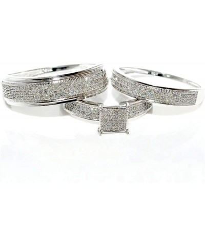 925 Sterling Silver Trio Engagement Wedding Ring Set for Him and Her 3-Piece Set Women's Size 5 & Men's Size 13 $66.00 Sets