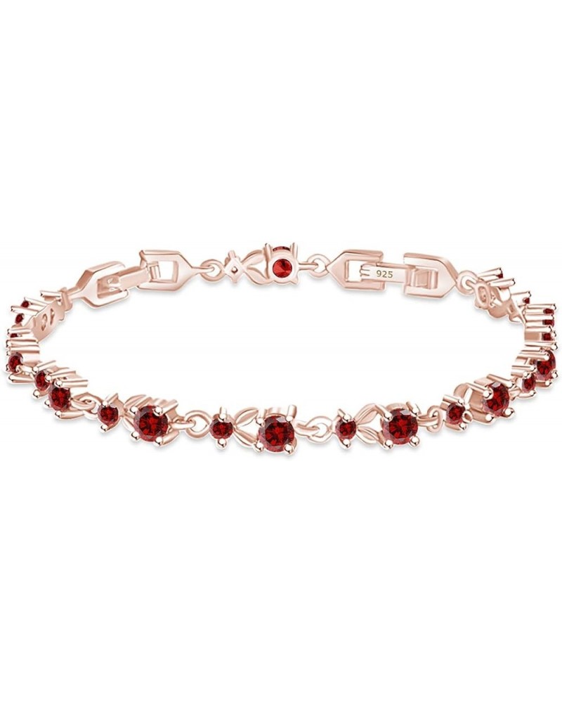 14k Rose Gold Over Sterling Silver Leaf Shape Tennis Bracelet Valentine's Day Gift For Her Garnet 7.25 Inches $45.15 Bracelets