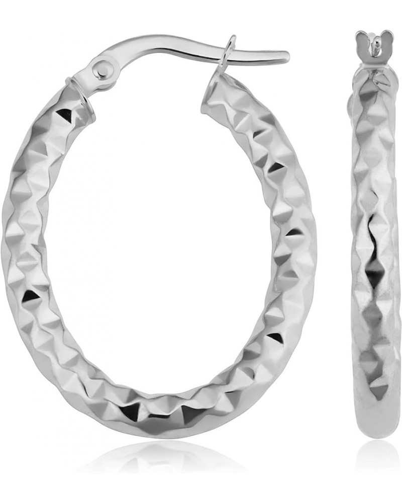 10k Yellow or White Gold Diamond-Cut Oval Hoop Earrings White Gold $43.12 Earrings