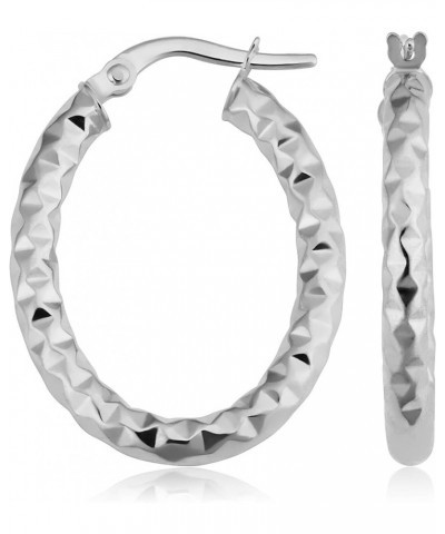 10k Yellow or White Gold Diamond-Cut Oval Hoop Earrings White Gold $43.12 Earrings