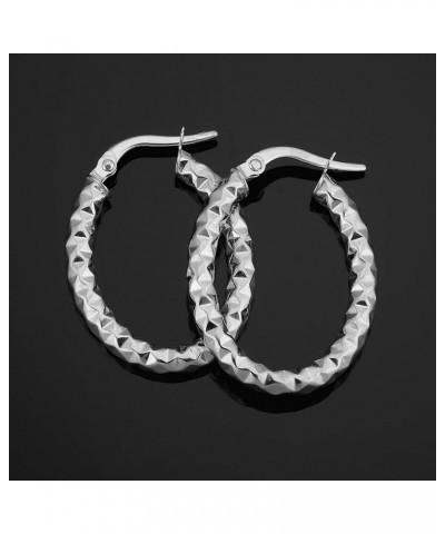 10k Yellow or White Gold Diamond-Cut Oval Hoop Earrings White Gold $43.12 Earrings