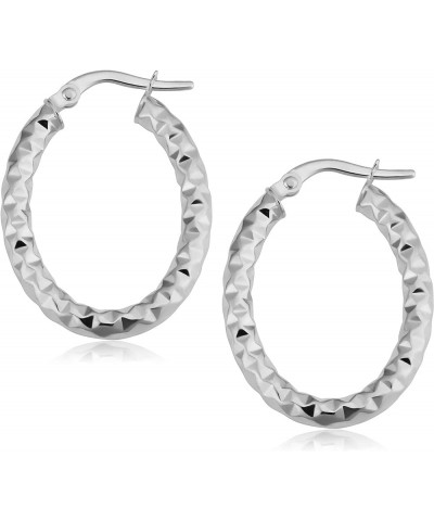 10k Yellow or White Gold Diamond-Cut Oval Hoop Earrings White Gold $43.12 Earrings