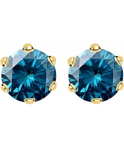 1/2-10 Carat Total Weight Blue Diamond Stud Earrings 6 Prong Push Back 3.0 Carat 14K Yellow Gold $1.00 Earrings