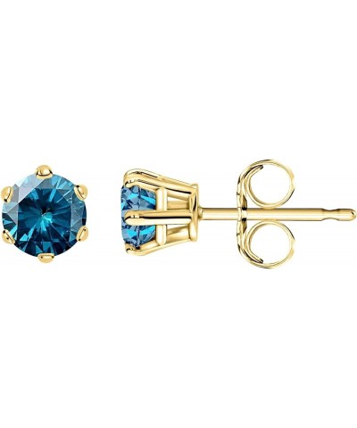 1/2-10 Carat Total Weight Blue Diamond Stud Earrings 6 Prong Push Back 3.0 Carat 14K Yellow Gold $1.00 Earrings