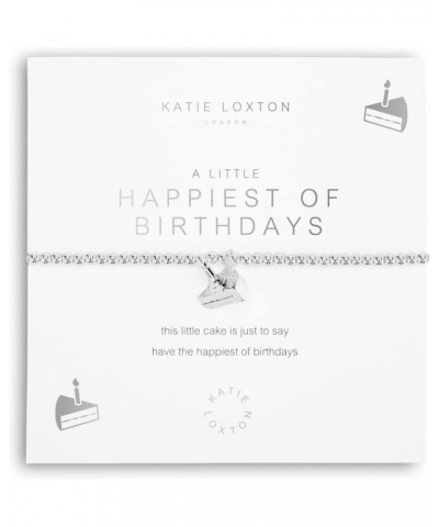 A Little Happiest Of Birthdays Womens Silver Plated 7 Inch Stretch Band Fashion Charm Bracelet Cake $16.61 Bracelets