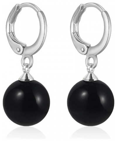 925 Silver Plated Natural Agate Pearl Ear Buckle Long Women's Fashion Earrings Ornament black agate $4.71 Earrings