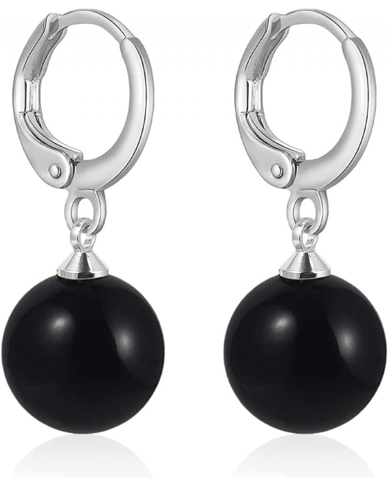 925 Silver Plated Natural Agate Pearl Ear Buckle Long Women's Fashion Earrings Ornament black agate $4.71 Earrings