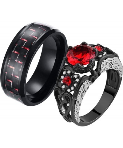 2 Rings Couple Rings Bridal Sets Black Rings Red Cz Womens Wedding Ring Wing Ring Titanium Steel Man Wedding Bands Red women ...