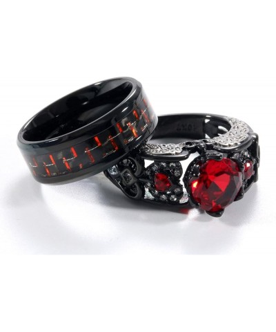 2 Rings Couple Rings Bridal Sets Black Rings Red Cz Womens Wedding Ring Wing Ring Titanium Steel Man Wedding Bands Red women ...