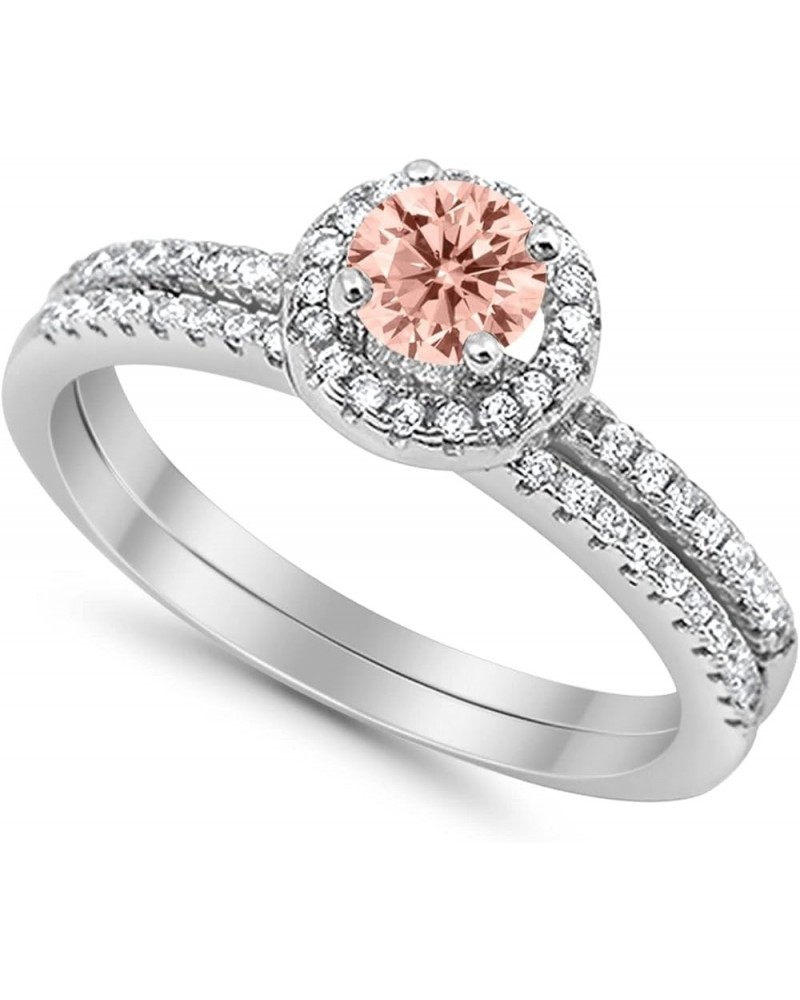 Accent Dazzling Halo Wedding Bridal Matching Band Ring Round Cubic Zirconia 925 Sterling Silver Simulated Morganite CZ $15.95...