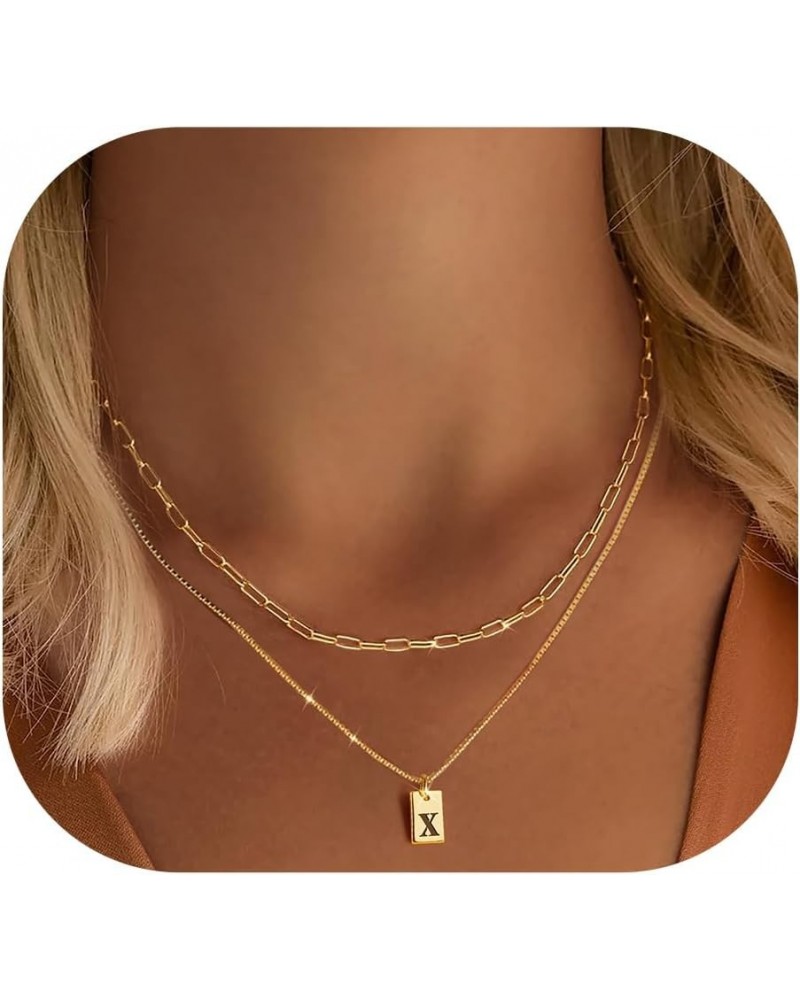 Gold Initial Necklaces for Women Non Tarnish, 14K Gold Dainty Square Letter Pendant Necklace Waterproof A-Z Trendy Thin Chain...