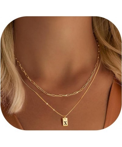 Gold Initial Necklaces for Women Non Tarnish, 14K Gold Dainty Square Letter Pendant Necklace Waterproof A-Z Trendy Thin Chain...