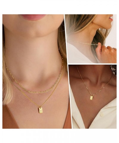 Gold Initial Necklaces for Women Non Tarnish, 14K Gold Dainty Square Letter Pendant Necklace Waterproof A-Z Trendy Thin Chain...