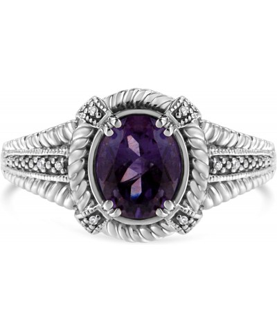 .925 Sterling Silver Prong Set Natural Oval Shape 9X7 MM Purple Amethyst Solitaire and Diamond Accent Ring (I-J Color, I1-I2 ...