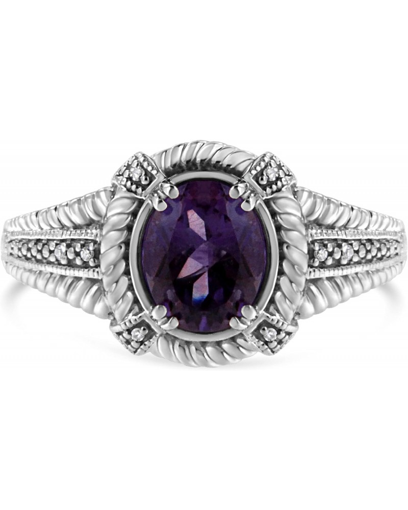 .925 Sterling Silver Prong Set Natural Oval Shape 9X7 MM Purple Amethyst Solitaire and Diamond Accent Ring (I-J Color, I1-I2 ...