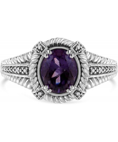 .925 Sterling Silver Prong Set Natural Oval Shape 9X7 MM Purple Amethyst Solitaire and Diamond Accent Ring (I-J Color, I1-I2 ...