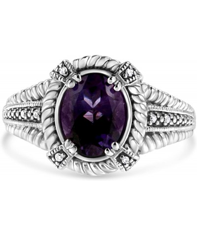 .925 Sterling Silver Prong Set Natural Oval Shape 9X7 MM Purple Amethyst Solitaire and Diamond Accent Ring (I-J Color, I1-I2 ...