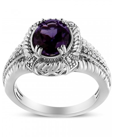 .925 Sterling Silver Prong Set Natural Oval Shape 9X7 MM Purple Amethyst Solitaire and Diamond Accent Ring (I-J Color, I1-I2 ...