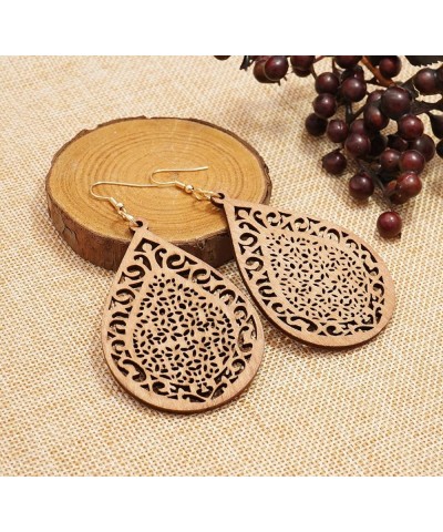 Wood Earrings for Women Natural Wooden Drop Dangle Earring 2 Pairs Lightweight Waterdrop Earring Set Brown $8.04 Earrings