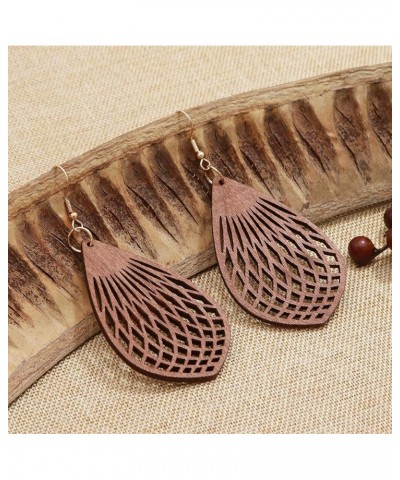 Wood Earrings for Women Natural Wooden Drop Dangle Earring 2 Pairs Lightweight Waterdrop Earring Set Brown $8.04 Earrings