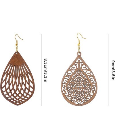 Wood Earrings for Women Natural Wooden Drop Dangle Earring 2 Pairs Lightweight Waterdrop Earring Set Brown $8.04 Earrings