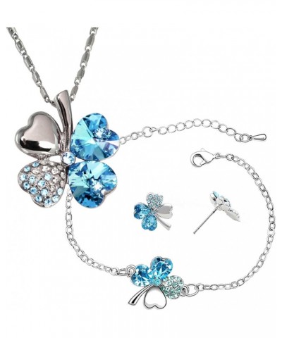 Four Leaf Clover Necklace, Earrings & Bracelet Set with Crystals from Swarovski Blue $35.98 Jewelry Sets