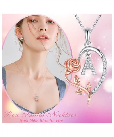 Rose Heart Initial Necklaces for Women Jewelry, 14K Gold Plated Rose Flower Pendant Heart Initial Necklaces for Women Valenti...