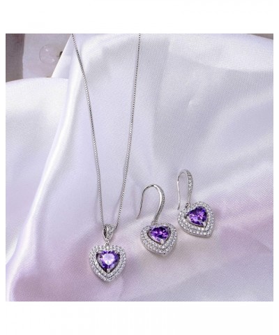 Crystal Jewelry Set Bride Bridesmaid- Sterling Silver Heart Shape Cubic Zirconia Crystal Bridal Pendant Necklace Earrings Set...