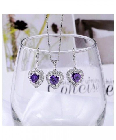 Crystal Jewelry Set Bride Bridesmaid- Sterling Silver Heart Shape Cubic Zirconia Crystal Bridal Pendant Necklace Earrings Set...