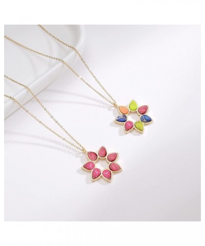 Gold Natural Stone Flower Pendant Necklace for Girls and Women,Fashion Cute Handmade Colorful Charm Jewelry Gift colorful $5....