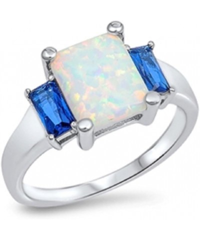 Princess Center Cubic Zirconia Simulated Opal Ring 925 Sterling Silver White Simulated Opal & Simulated Sapphire $15.10 Rings