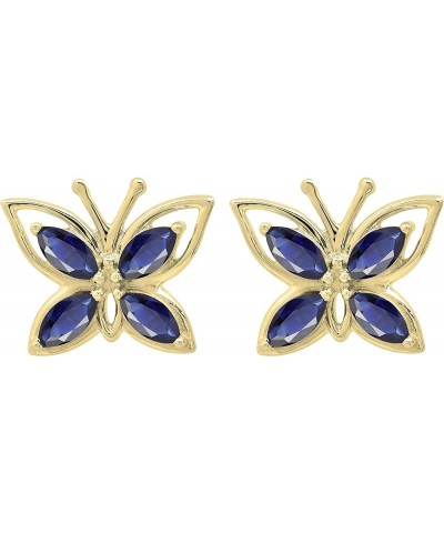 4X2 mm Marquise Gemstone Ladies Butterfly Fashion Stud Earrings, Available In 10K/14K/18K Gold & 925 Sterling Silver Blue Sap...