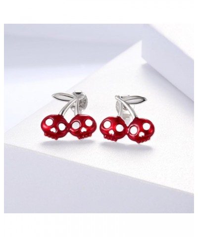 Skull Cherry Stud Earrings - 925 Sterling Silver Red Skeleton Earring Hypoallergenic Halloween Jewelry Gifts for Women Girl T...